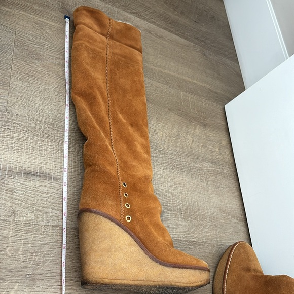 Used- YSL genuine shearling suede wedge boots - Picture 14 of 16